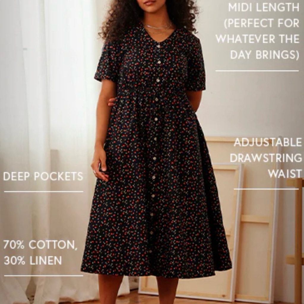 Euc Tradlands Black Midi Dress With Red And White Dot Print — image 4 of 6